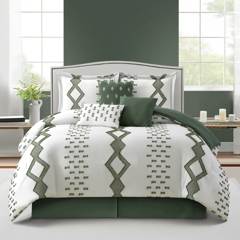 Textured Navy Grey Comforter Set Geometric Patchwork Pleated Ensemble