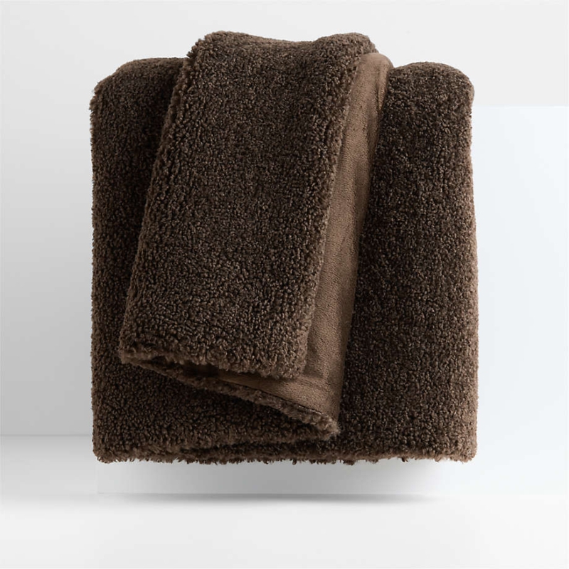 Textured Throw Blanket Deep Brown Faux Shearling Curly Pile