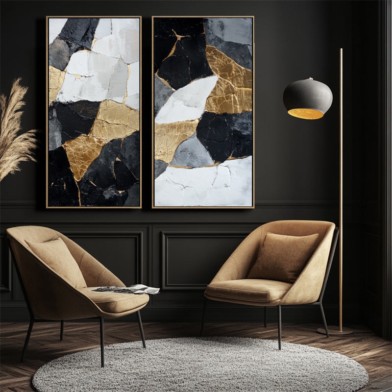 Textured Wall Art: Square Abstract Painting, Heavy Impasto, Gold Leaf