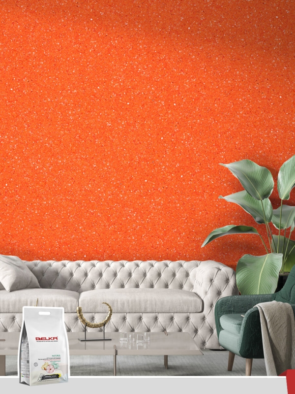 Textured Wall Covering Fibrous Material Vibrant Orange Matte