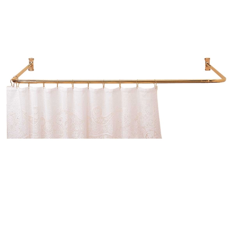 Three-Sided Shower Curtain Rod Polished Gold with Ceiling Support