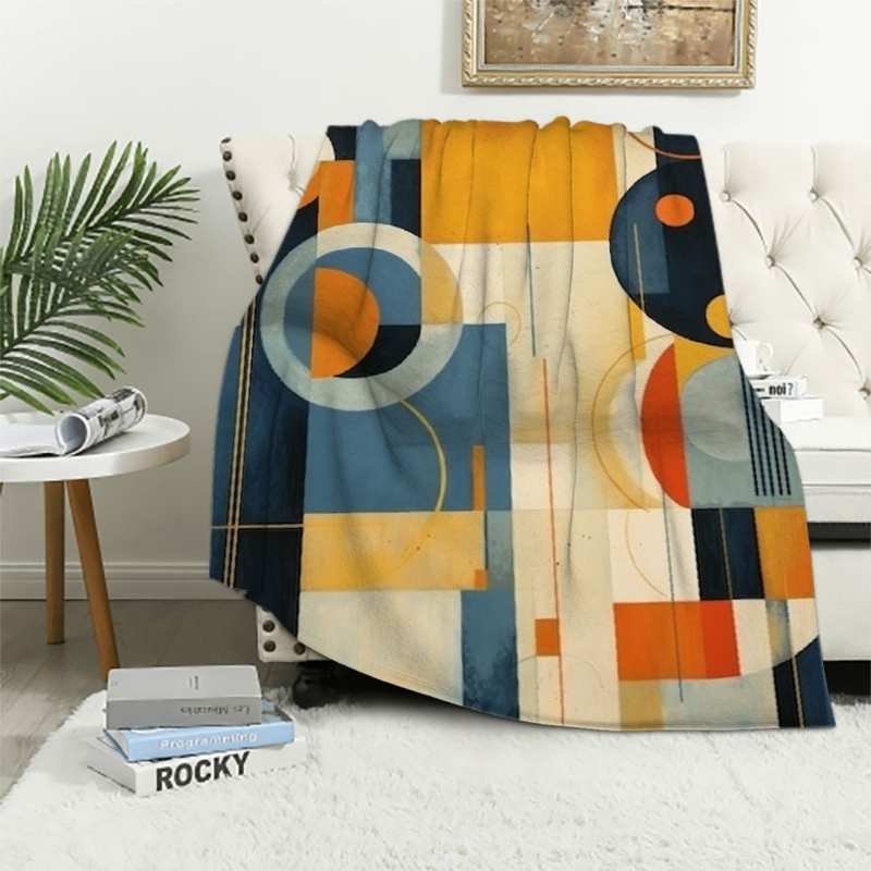 Throw Blanket Abstract Geometric Pattern Plush Navy Burnt Orange Boho