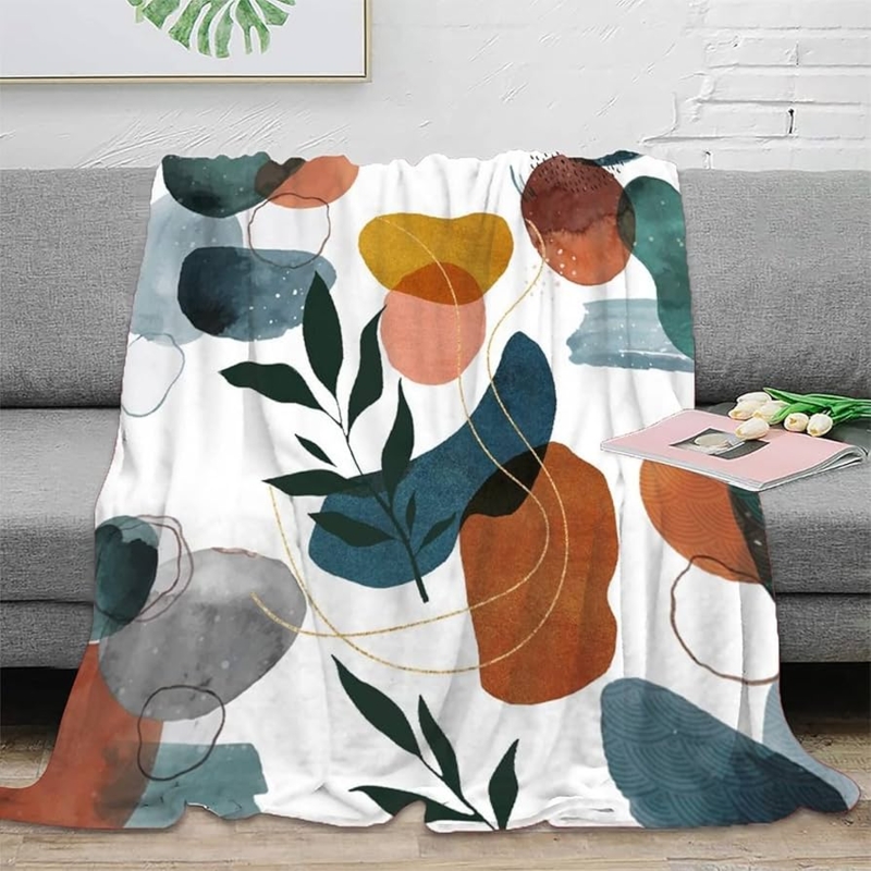 Throw Blanket Abstract Leaves Print Terracotta Sage Mid Century Modern