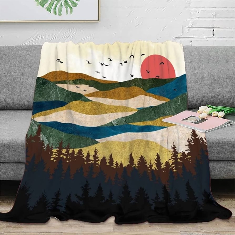 Throw Blanket Abstract Mountain Print Geometric Boho Modern