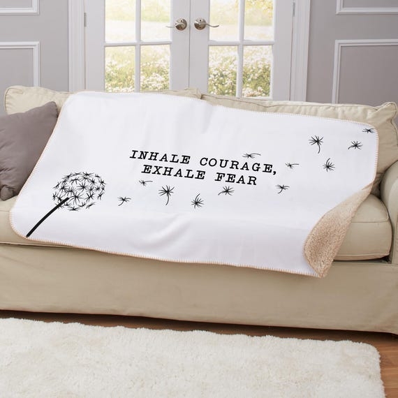 Throw Blanket Affirmation Text Fringe Trim Cream Black Minimalist