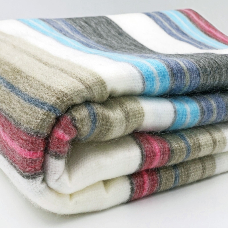 Throw Blanket Alpaca Wool Look Multicolored Stripes, Striped Alpaca Wool