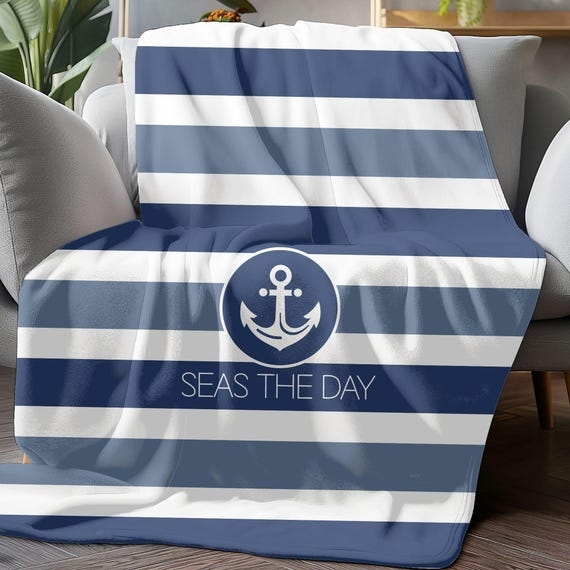 Throw Blanket, Anchor Pattern Plush Fleece, Boat Outdoor Living