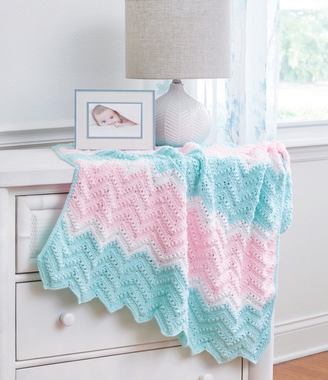 Throw Blanket: Aqua and Gray Chevron with Tassels, Textured Coastal Decor
