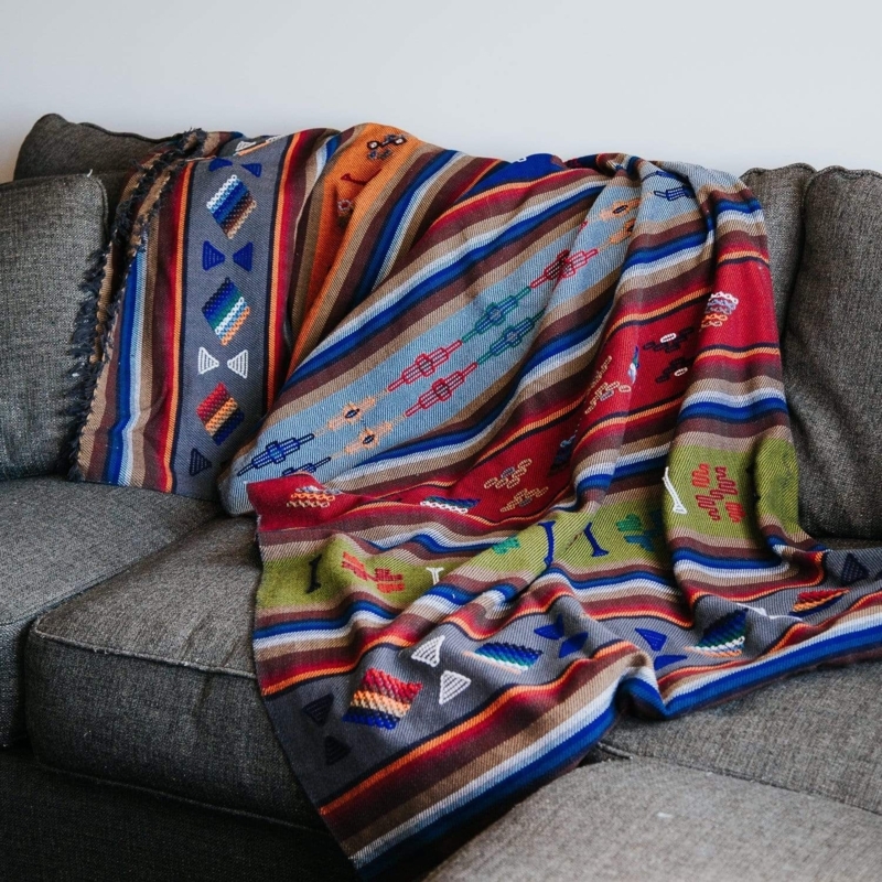 Throw Blanket Artisan Geometric Hand Dyed Terracotta Tassels