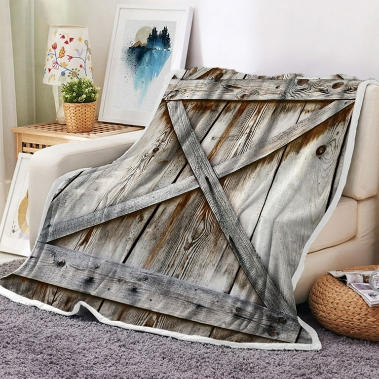 Throw Blanket Barn Door Print Plush Realistic Wood Grain Lodge Decor