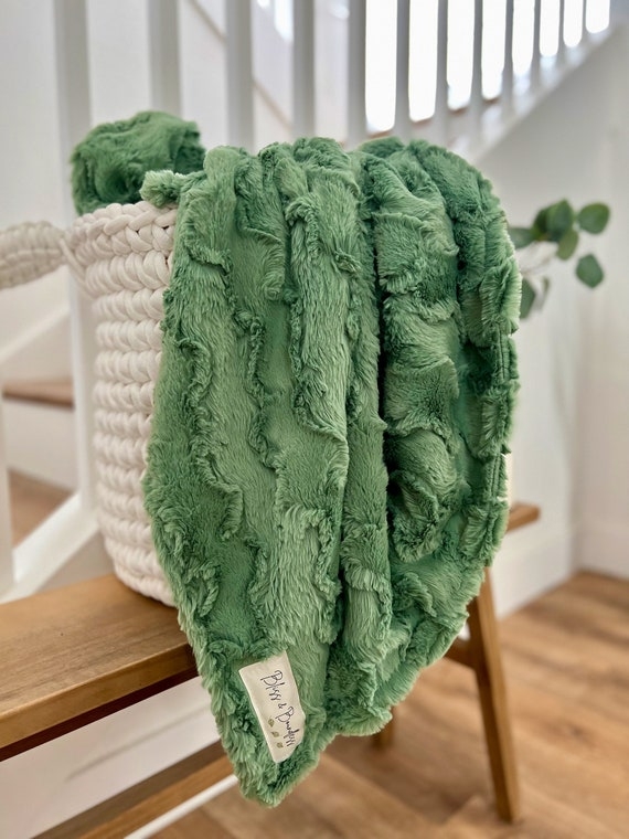 Throw Blanket Basil Green Glacier Ripple Texture Earthy Accent