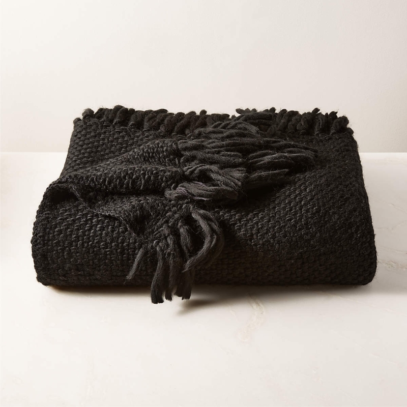 Throw Blanket Basket Weave Fringed Edges Chunky Knit