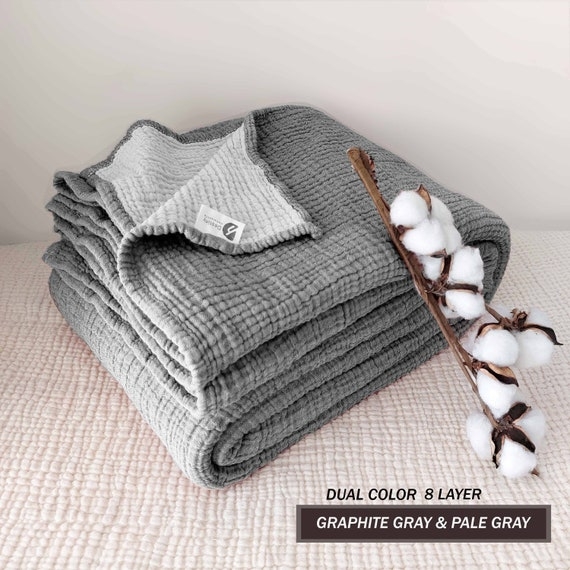 Throw Blanket Beige Gauze Texture Crinkled Surface Oversized