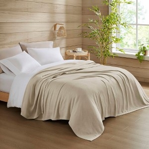 Throw Blanket Beige Waffle Knit Textured Weave Minimalist Bedding