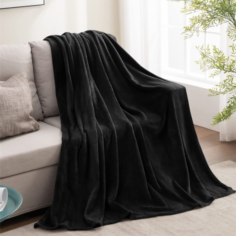 Throw Blanket Black Plush Fleece Cozy Bedroom Accent