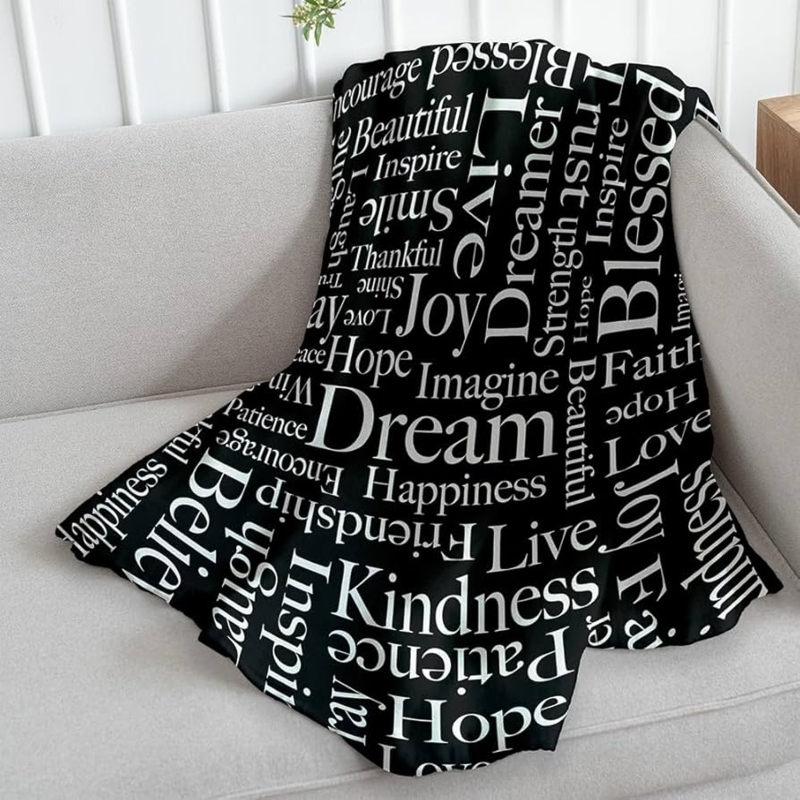 Throw Blanket Black Plush Inspirational Typography Cozy Living Room