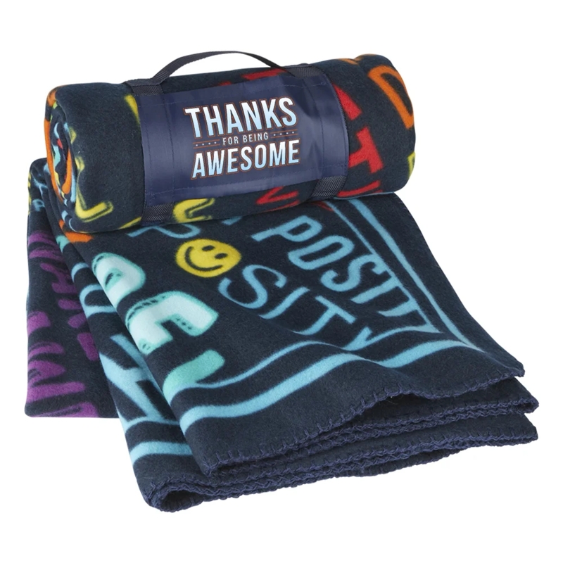 Throw Blanket Black Roll-Up Design Carrying Handle Motivational