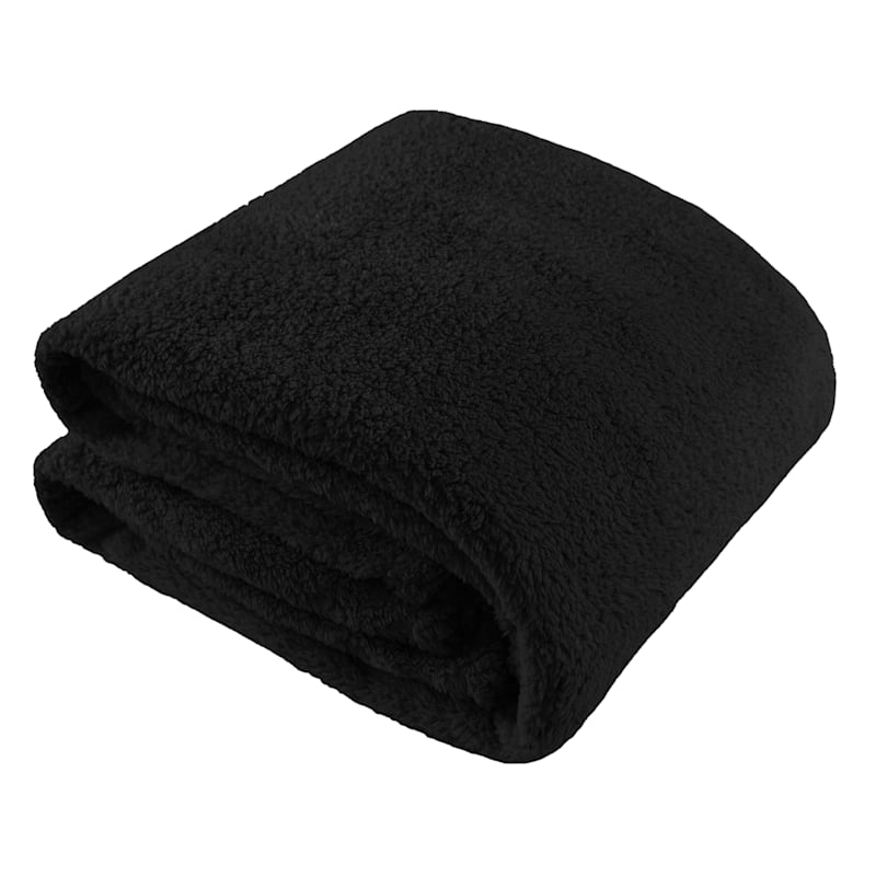 Throw Blanket Black Sherpa Texture Cozy Tactile Layer