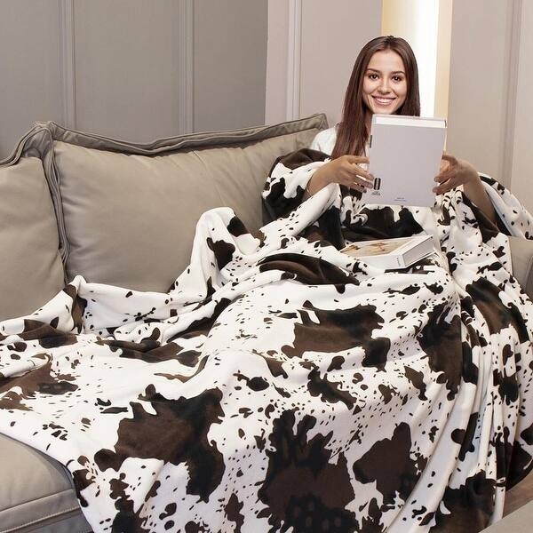 Throw Blanket Black White Buffalo Check Fleece Whipstitched Edge