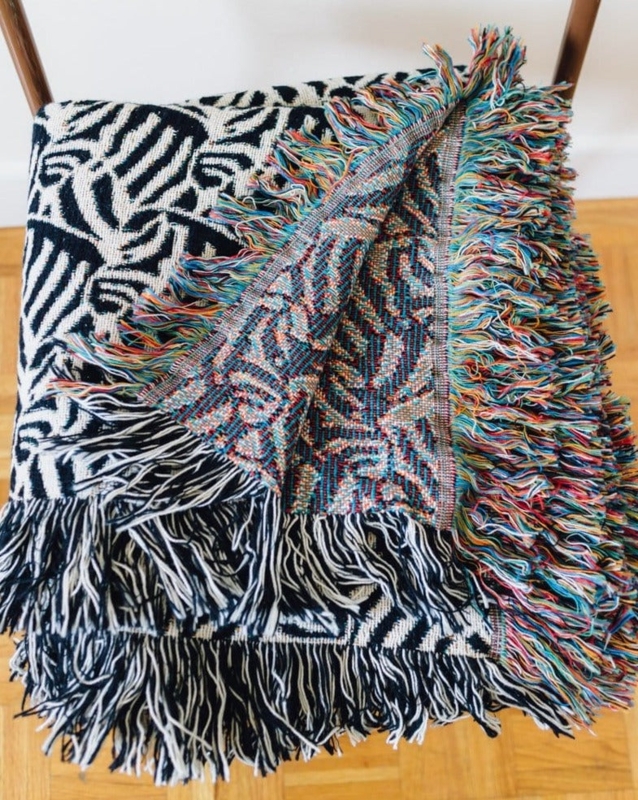 Throw Blanket, Black & White Zebra Pattern with Fringe. Eclectic Style.