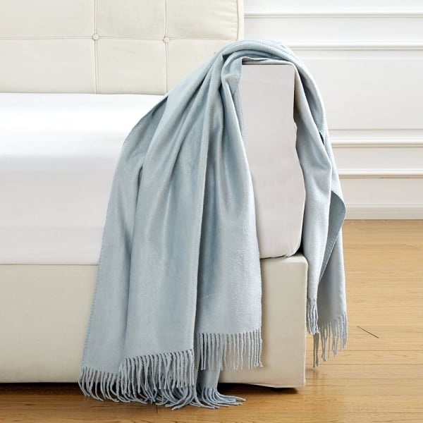 Throw Blanket Blue Tonal Palette Hand Knotted Fringe Silk Luster Luxury