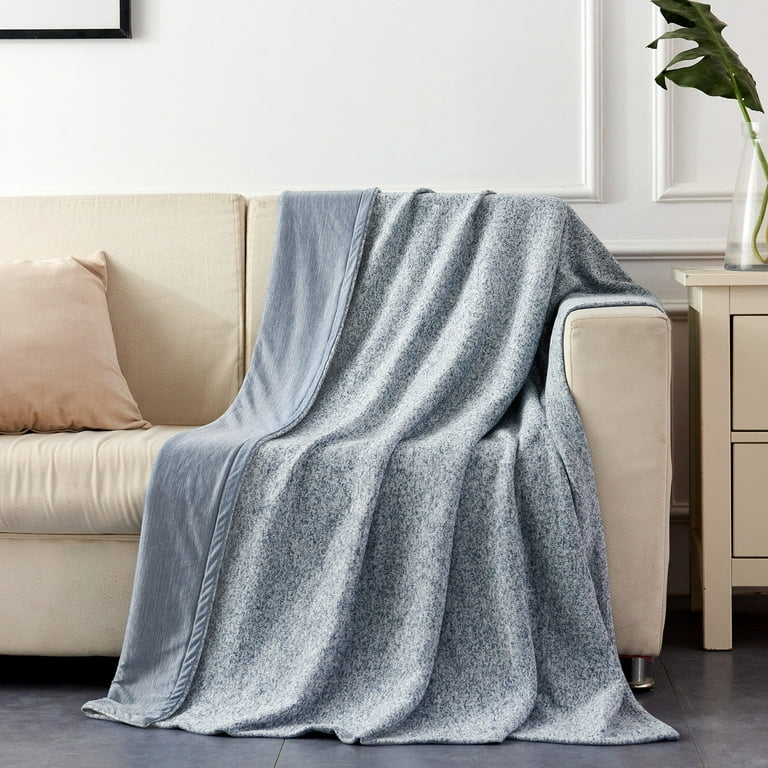 Throw Blanket Blue Waffle Weave Cooling Lightweight Minimalist Accent