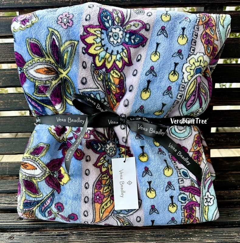 Throw Blanket Blue White Paisley Floral Plush Traditional Coastal Decor
