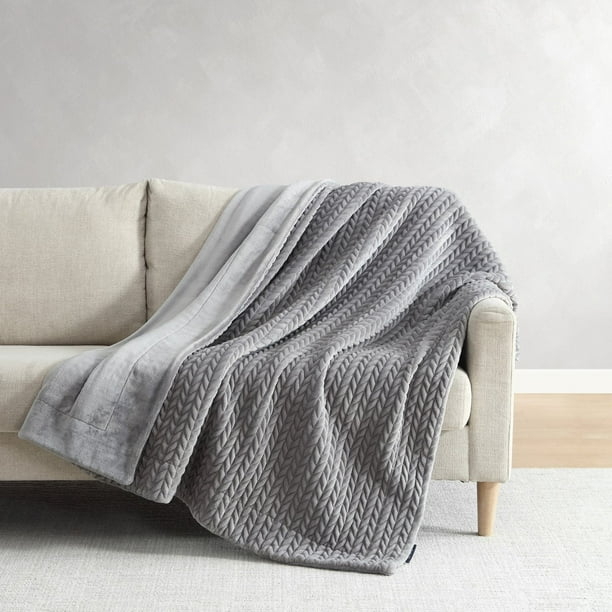 Throw Blanket: Blush Pink Chevron Plush with Scalloped Edge, Soft and Cozy
