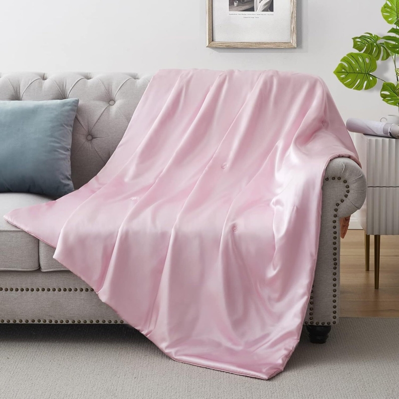 Throw Blanket Blush Pink Hue Satin Finish Glossy Elegant
