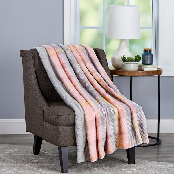 Throw Blanket, Blush Plaid Plush Poly. Sherpa Lining, Cozy and Soft.