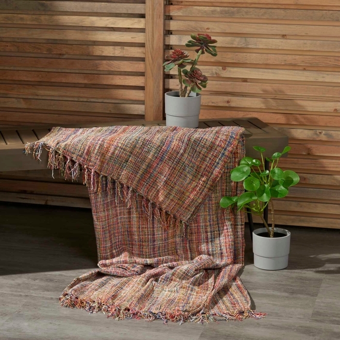 Throw Blanket: Boho Outdoor Throw Blanket with Multicolor Chevron Pattern