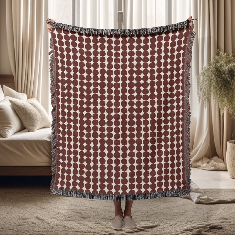 Throw Blanket Brick Red Minimalist Dot Pattern Woven Boho Room Decor