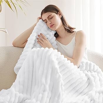 Throw Blanket Bright White Plush Texture Velvety Sheen Couch Accessory