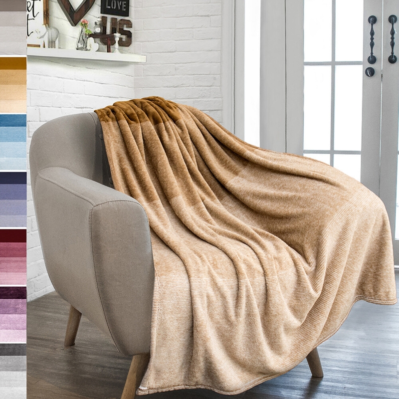 Throw Blanket Brown Cream Ombre Gradient Shaggy Fleece Cozy Sofa Accent