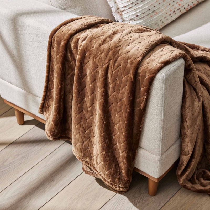 Throw Blanket Brown Plush Embossed Geometric Texture Modern Casual