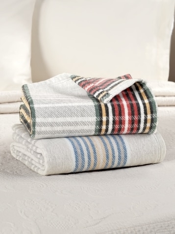 Throw Blanket Brushed Textile Red Green Tartan Plaid Fringed Edges