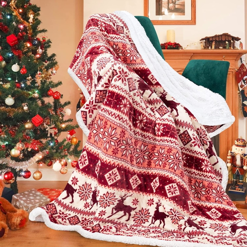 Throw Blanket Buffalo Plaid Moose Silhouette Sherpa Cabin Decor