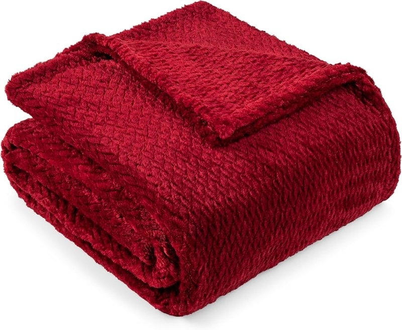 Throw Blanket, Burgundy Leaf Jacquard, Plush Fleece-Like Fabric
