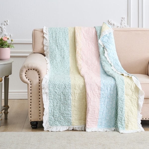 Throw Blanket Calico Floral Ruffled Edges Quilted Texture