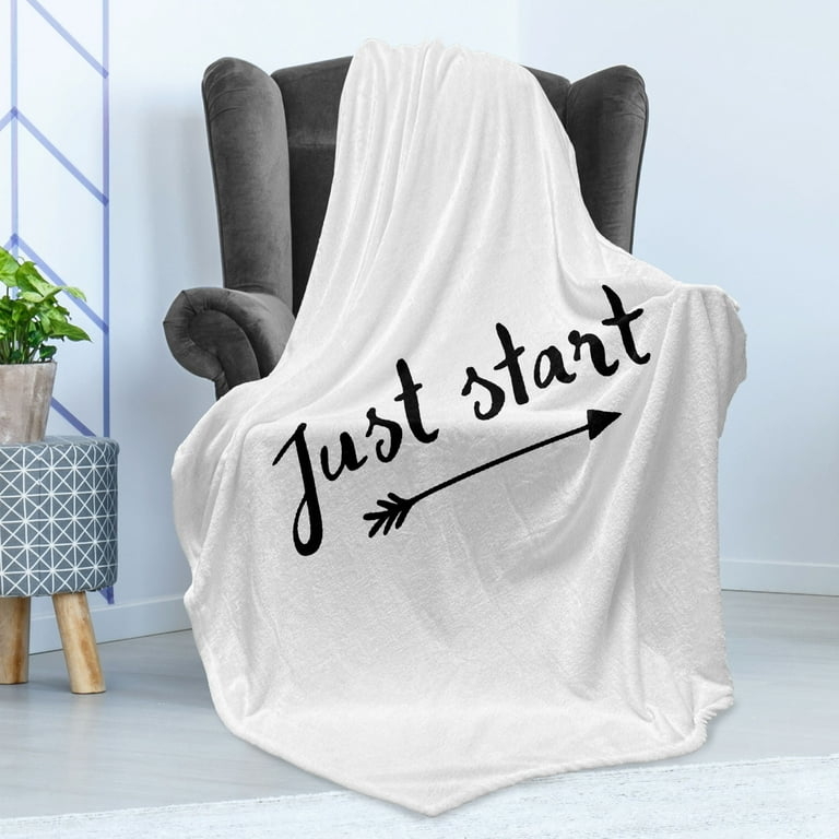 Throw Blanket Calligraphic Text Plush Fleece Modern Monochrome