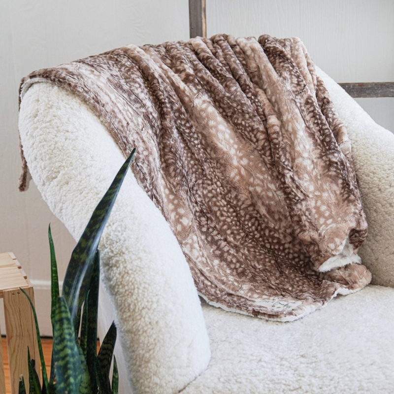 Throw Blanket Cappuccino Fawn Hide Print Minky Rustic Accent