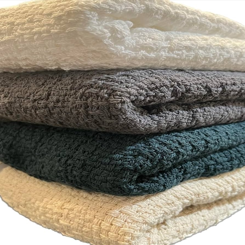 Throw Blanket | Charcoal Gray Heavyweight Waffle Weave | Cotton Sofa Throw