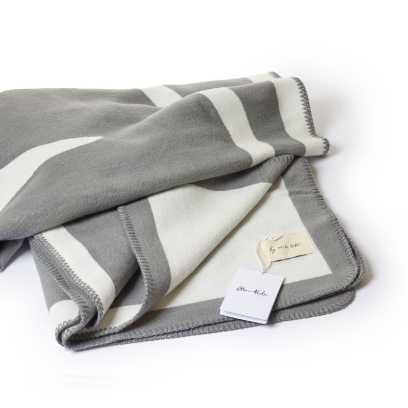 Throw Blanket Charcoal Gray Monogram Pattern Branded Patch