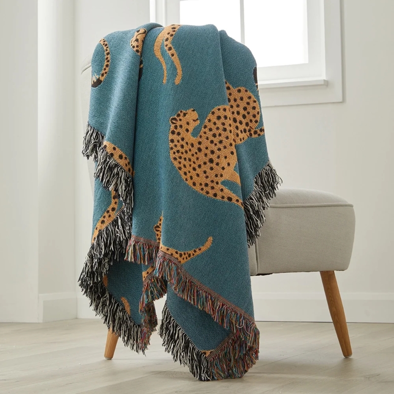 Throw Blanket, Charcoal Tribal Pattern & Chunky Fringe. Contemporary Style.