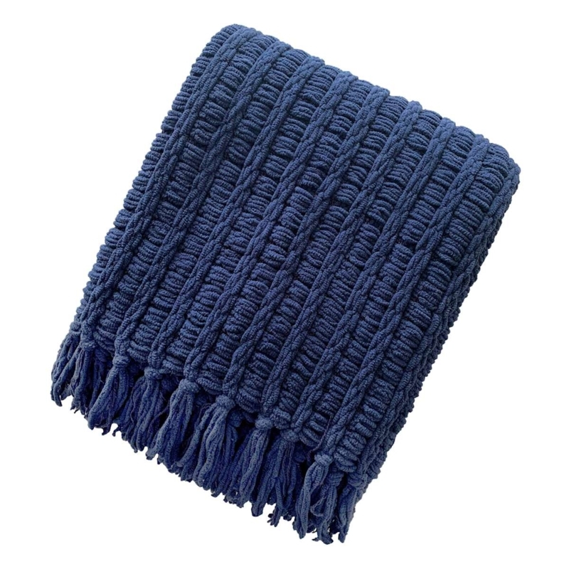 Throw Blanket Chenille Basketweave Fringed Edges for Cozy Accents