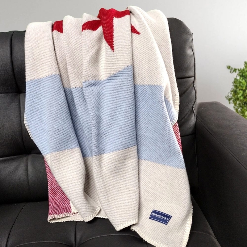 Throw Blanket Chicago Flag Design Woven Wool Like Fringe Trim