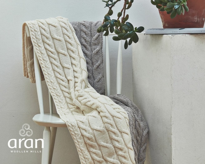 Throw Blanket Chunky Aran Cable Knit Throw Traditional Irish Style Decor