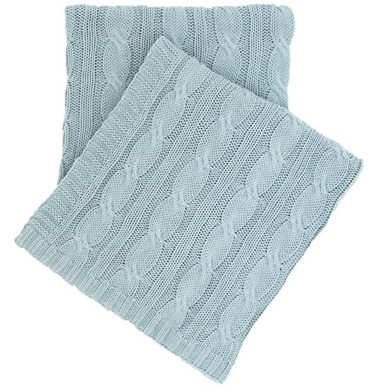 Throw Blanket Chunky Cable Knit Sky Blue Coastal Cozy Decor