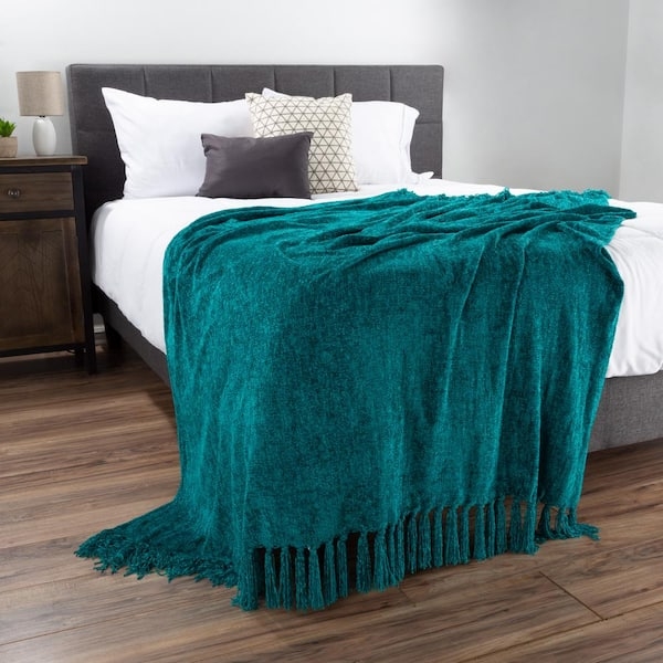 Throw Blanket, Chunky Chenille Texture, Lagoon Teal, Plush Sofa Styling