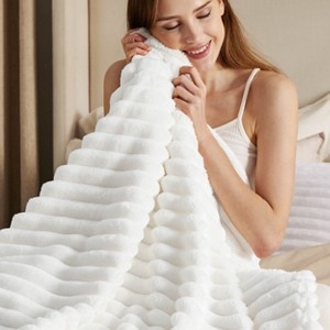 Throw Blanket Chunky Corduroy Ribbed Off White Plush Scandi
